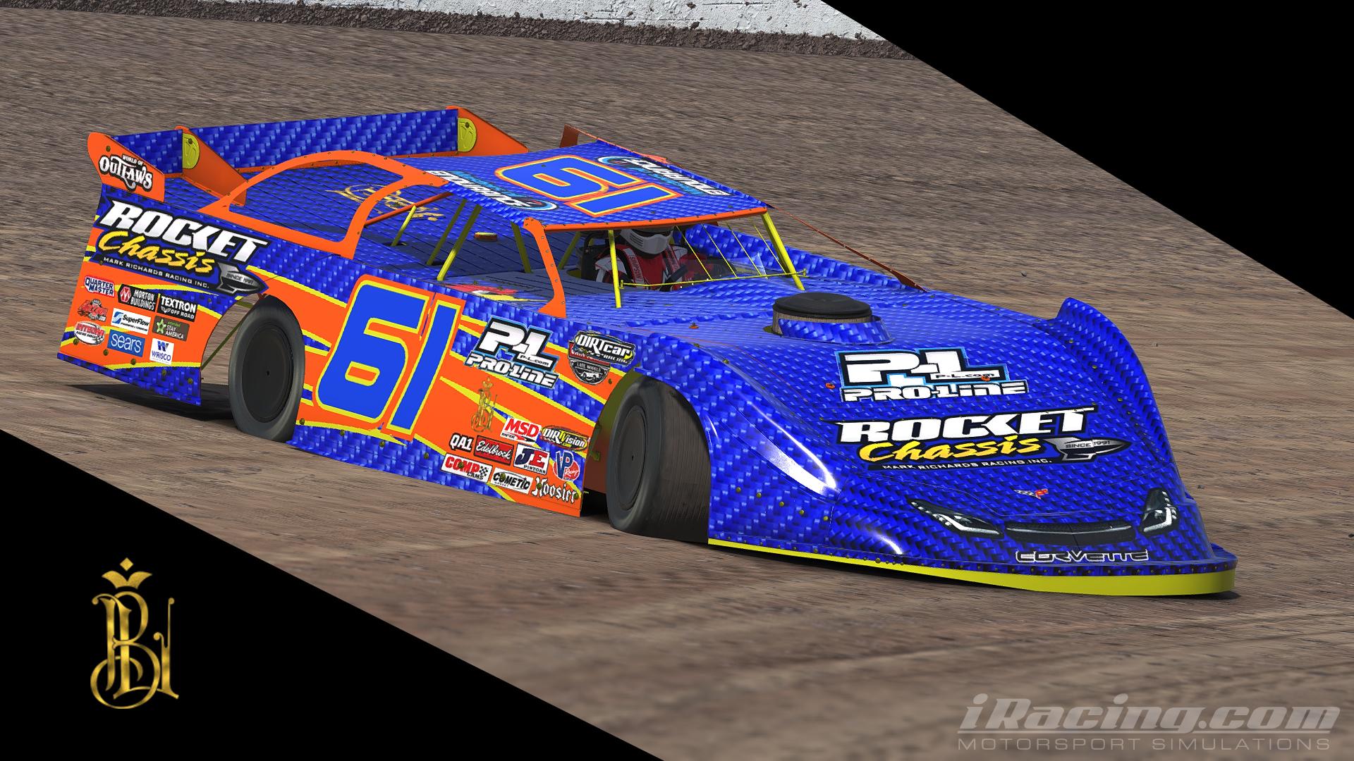 Dirt Late Model Rocket Chassis Blue Carrbon Fiber by Brandon Leimkuhler