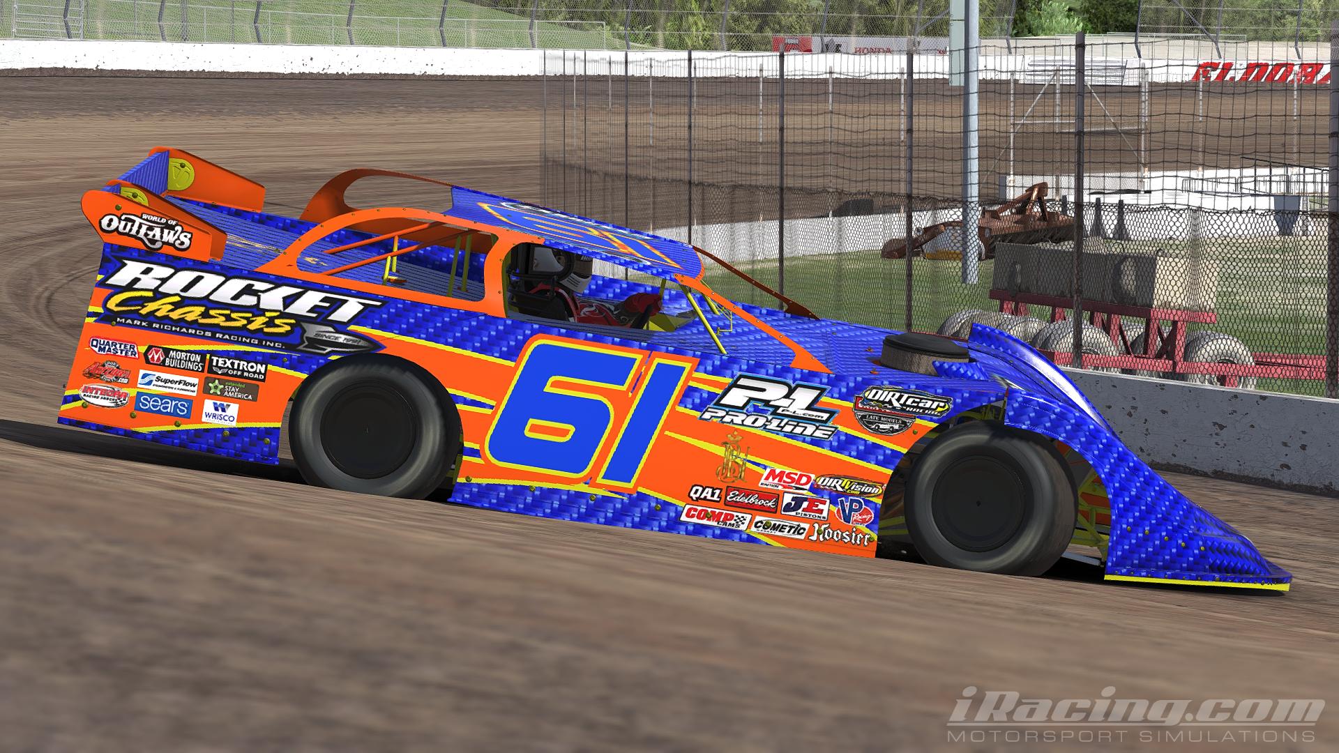 Dirt Late Model Rocket Chassis Blue Carrbon Fiber by Brandon Leimkuhler