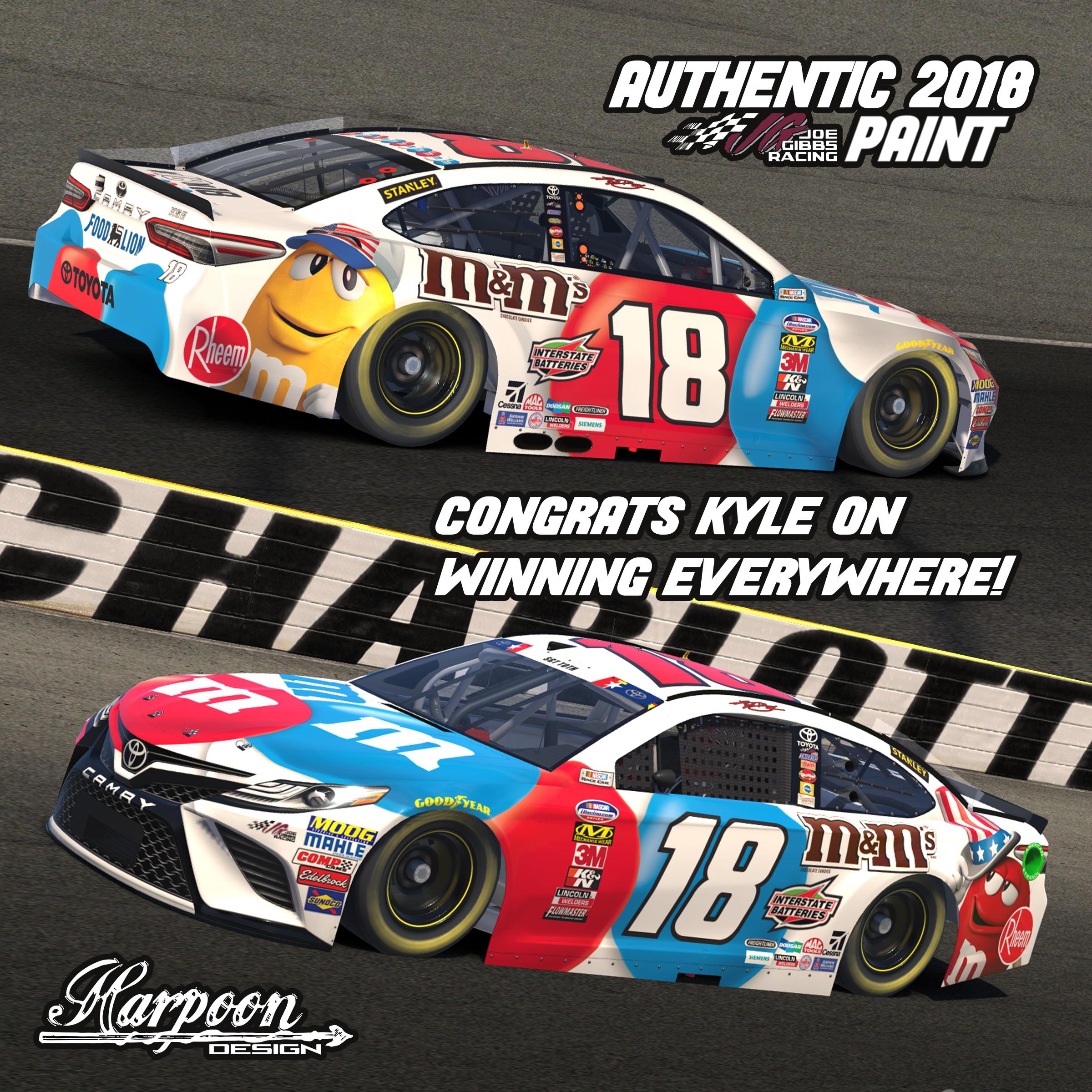 Preview of 2018 JGR Authentic Kyle Busch M&M RWB Camry by Brantley Roden