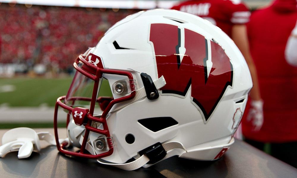 Wisconsin Badgers Football Helmet by Derek Gilray Trading Paints