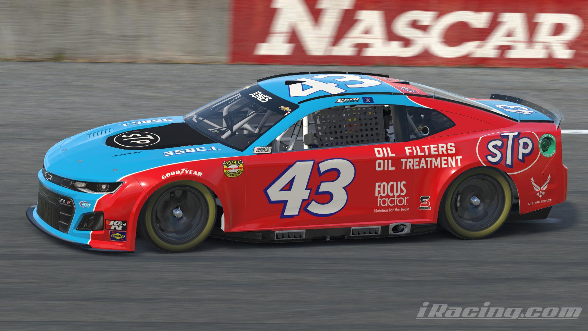 UPDATED 43 Erik Jones STP Camaro throwback concept (custom number/spec